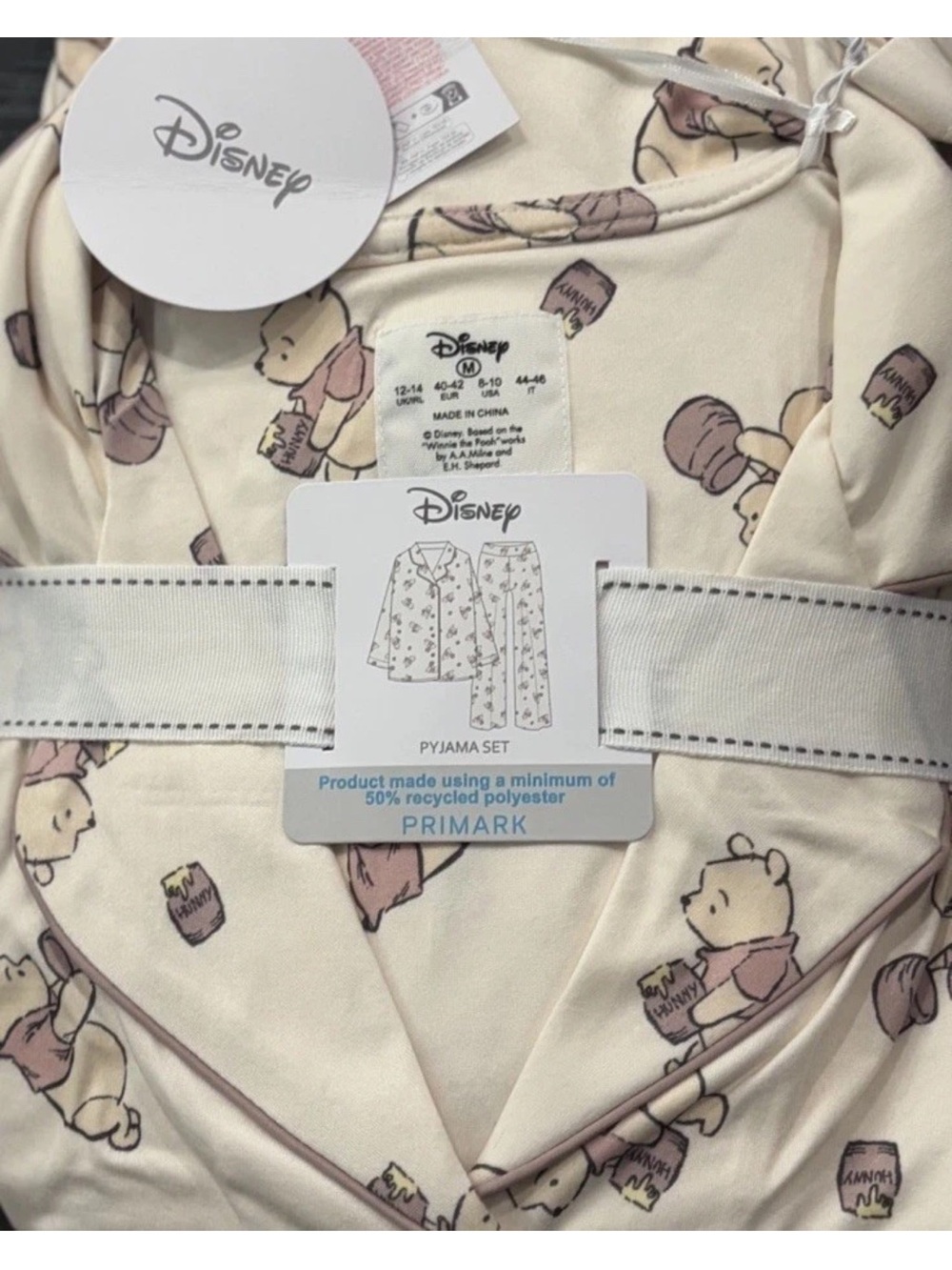 Winnie The Pooh Primemark Boyfriend 2 piece Pajama Set top bottoms Size Medium